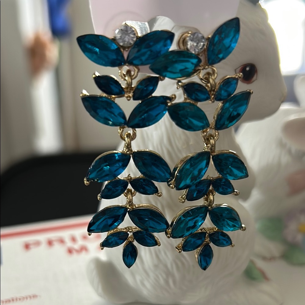 Fashion Jewelry Blue and Gold Statement Earrings